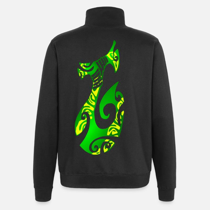 MATAU - Vert (hameçon polynésien) - Sweat à zip 1/4 - noir