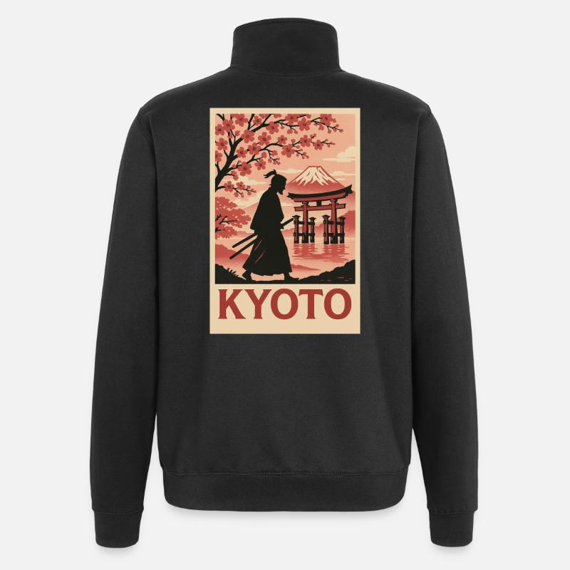 Kyoto Samurai und Kirschblüten Silhouette - Quarter-Zip-Sweatshirt - Schwarz