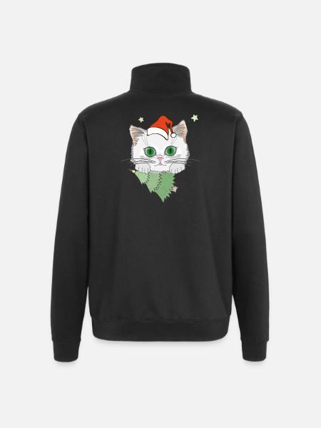 Katze mit Weihnachtsbaum - Quarter-Zip-Sweatshirt - Schwarz
