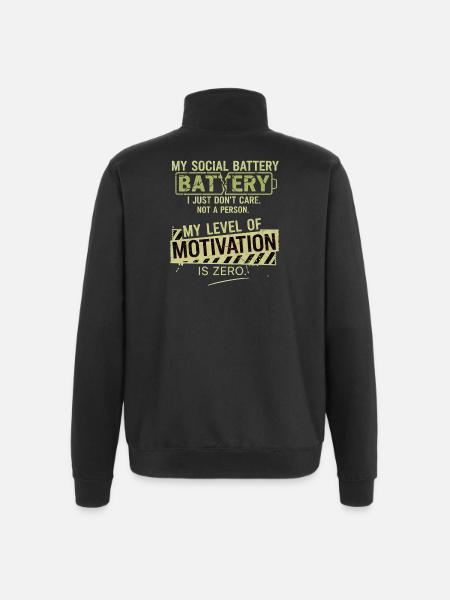 Zero Motivation Social Battery - Quarter-Zip Sweatshirt - black