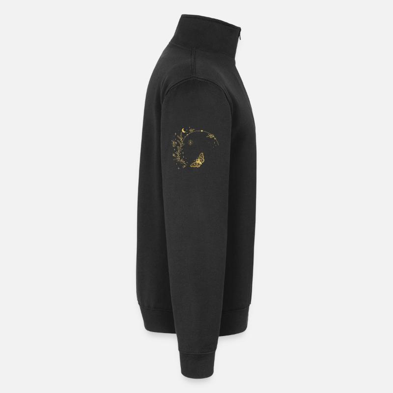 Golden Moon Leaves Circle Frame - Quarter-Zip Sweatshirt - black