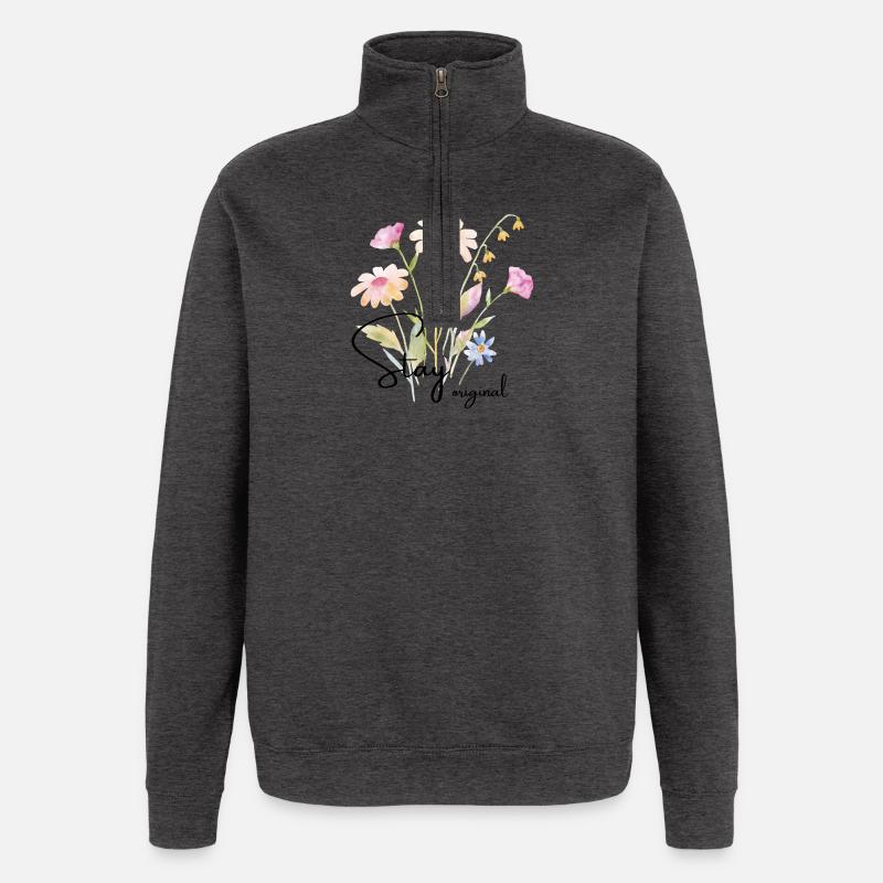 Bouquet de fleurs aquarelle - Sweat à zip 1/4 - charbon