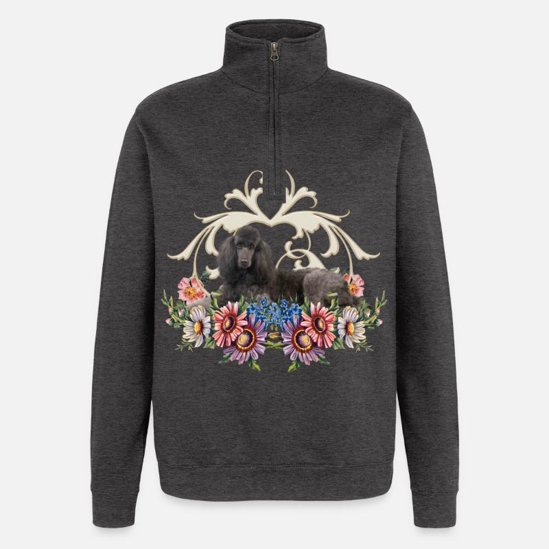 Caniche mignon avec des fleurs - Sweat à zip 1/4 - charbon