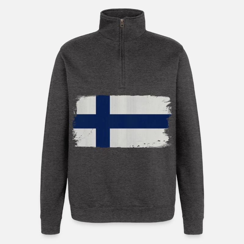 Finnische Flagge Acryl-Optik - Quarter-Zip-Sweatshirt - Anthrazit