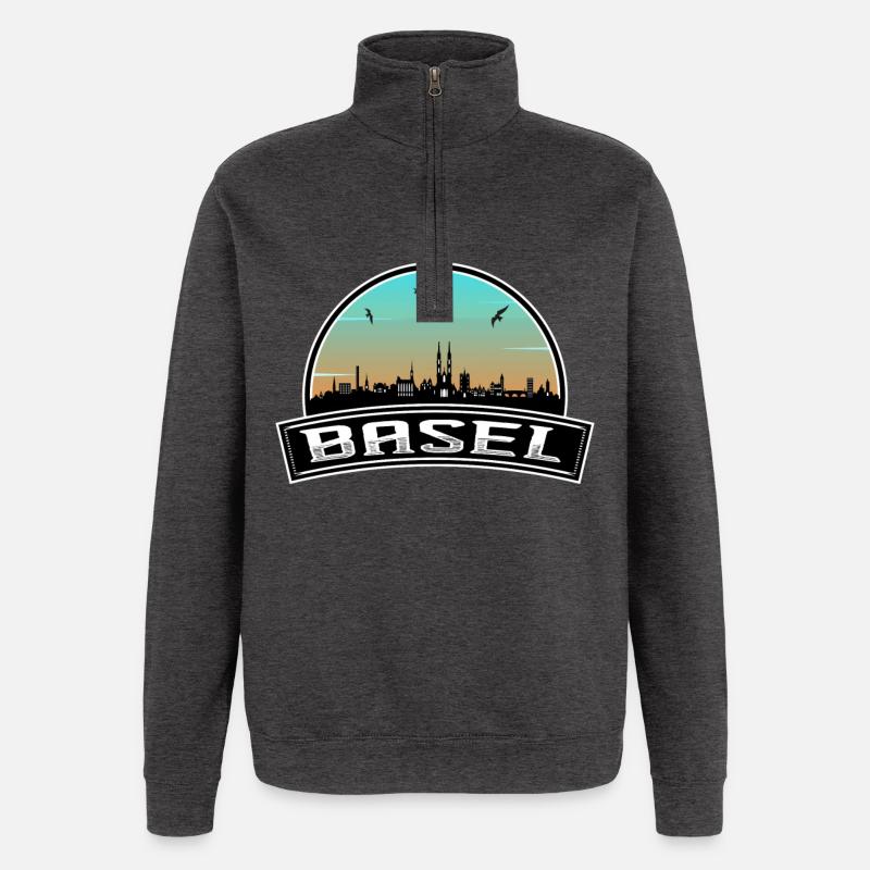 Basel Schweiz Skyline Schweizer Souvenir - Quarter-Zip-Sweatshirt - Anthrazit