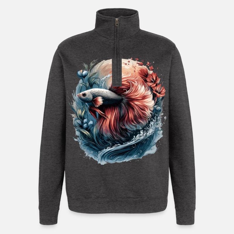 Betta Splendens, Aquarium de poissons Betta, Bettafan - Sweat à zip 1/4 - charbon