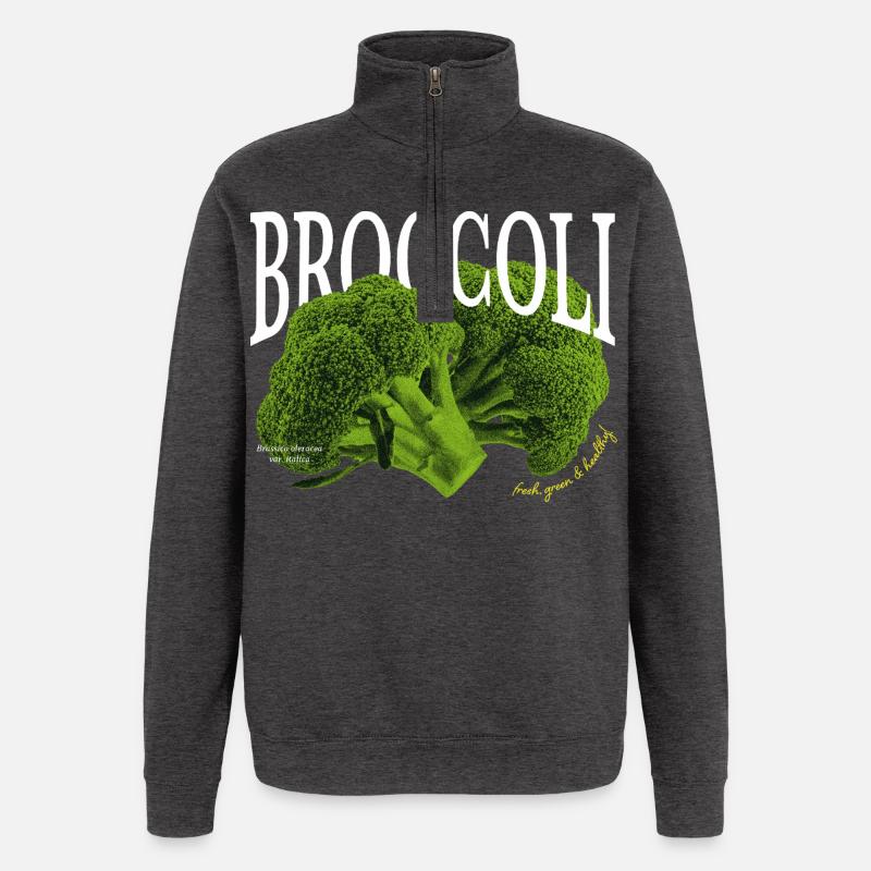 Broccoli – Aesthetic vegetable design - Quarter-Zip Sweatshirt - charcoal grey