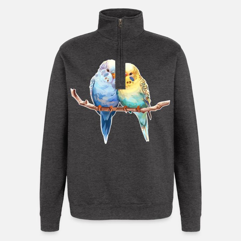 Paire de perruches - Sweat à zip 1/4 - charbon