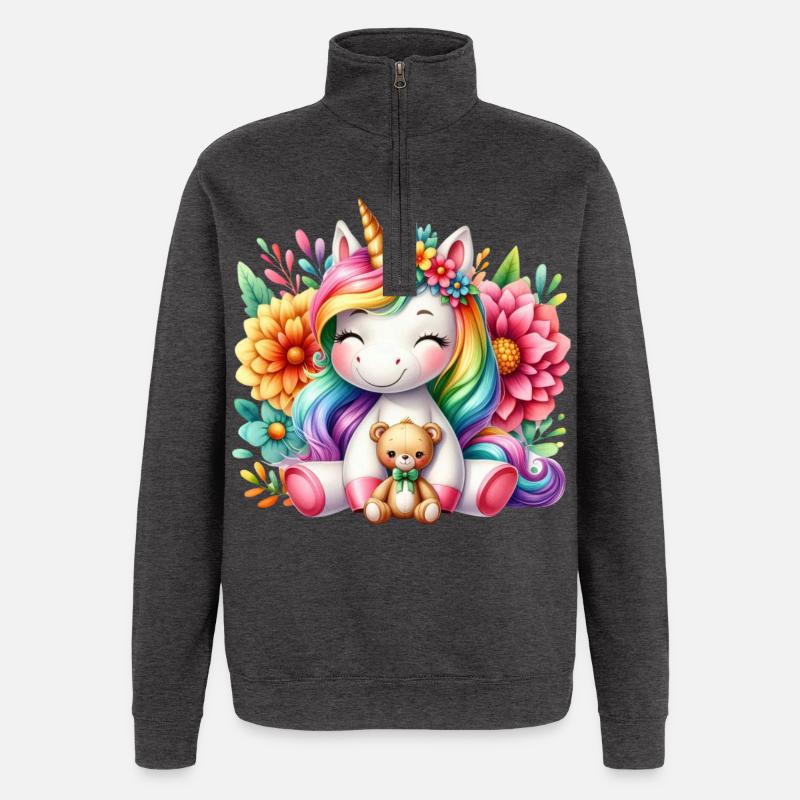 Regenbogen Einhorn Blumentraum - Quarter-Zip-Sweatshirt - Anthrazit