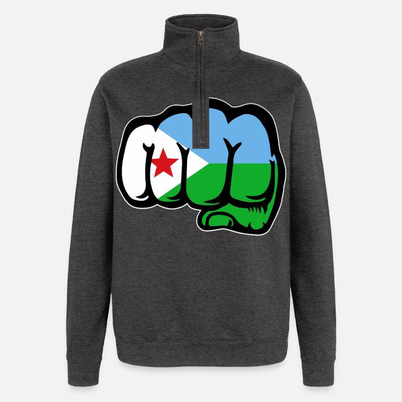 Poing du drapeau de Djibouti - Sweat à zip 1/4 - charbon