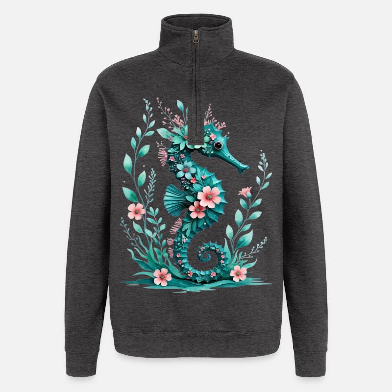 FloraSeepferdchen Blütenkunst - Quarter-Zip-Sweatshirt - Anthrazit
