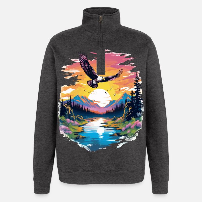 Sunset hawk over wilderness - Quarter-Zip Sweatshirt - charcoal grey