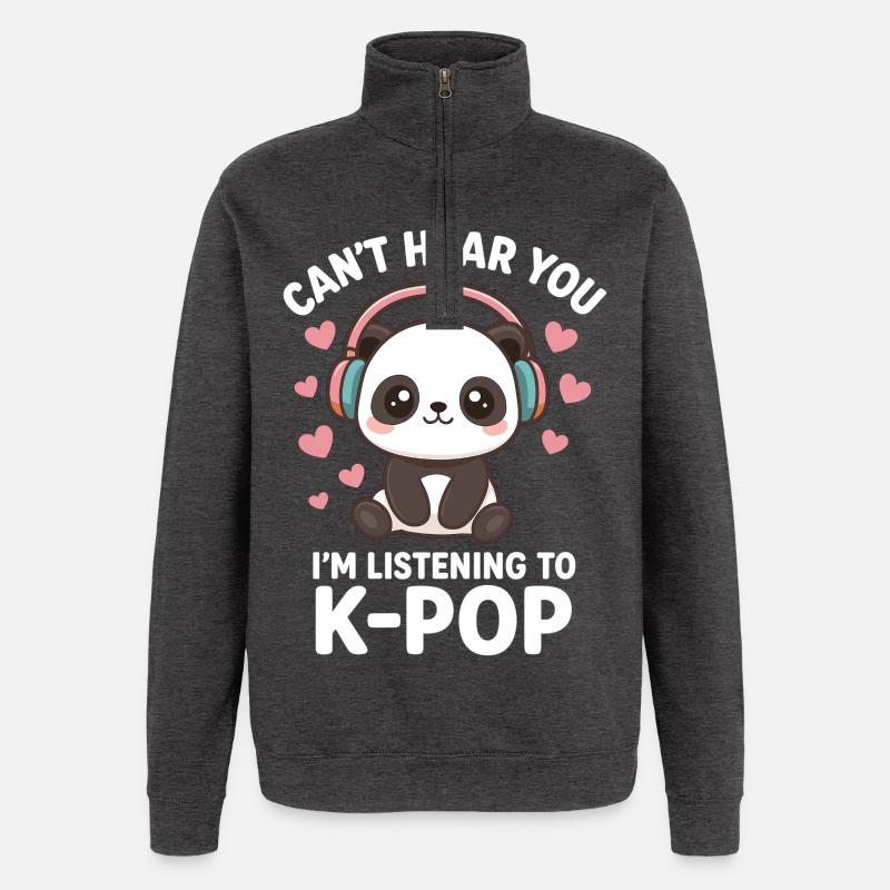 Kawaii Panda – Style K-Pop mignon - Sweat à zip 1/4 - charbon