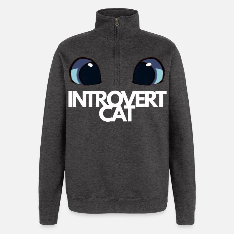 Chat Introvert Yeux Bleus - Sweat à zip 1/4 - charbon