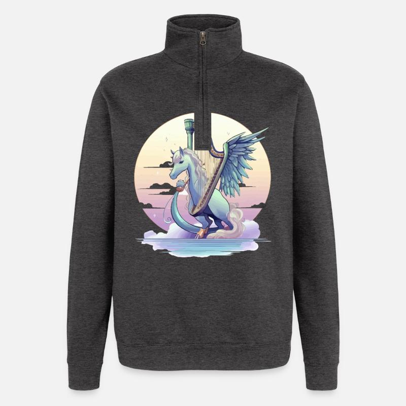 Pégase avec harpe le soir - Sweat à zip 1/4 - charbon