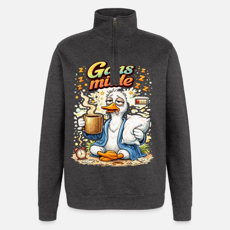 Goose tired – coffee first - Quarter-Zip Sweatshirt - charcoal grey