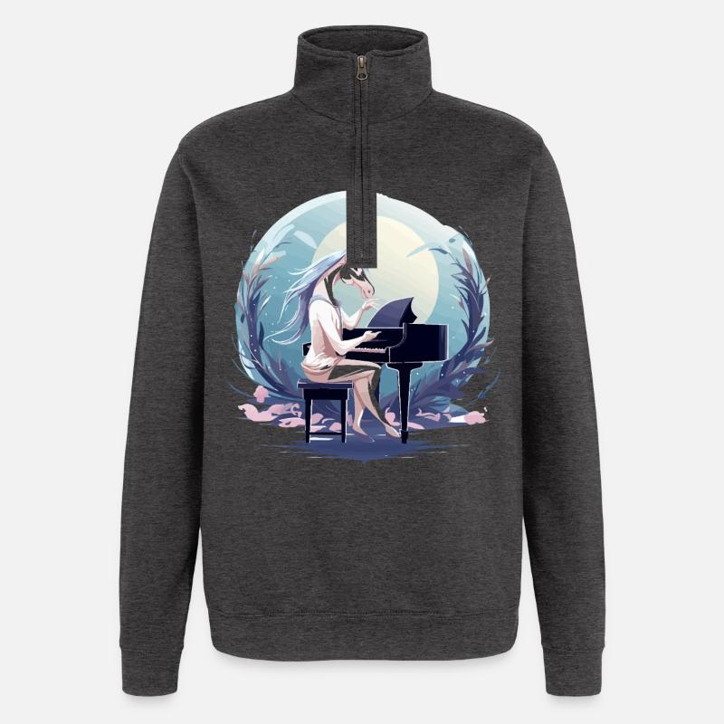 Mondschein-Einhorn am Klavier - Quarter-Zip-Sweatshirt - Anthrazit
