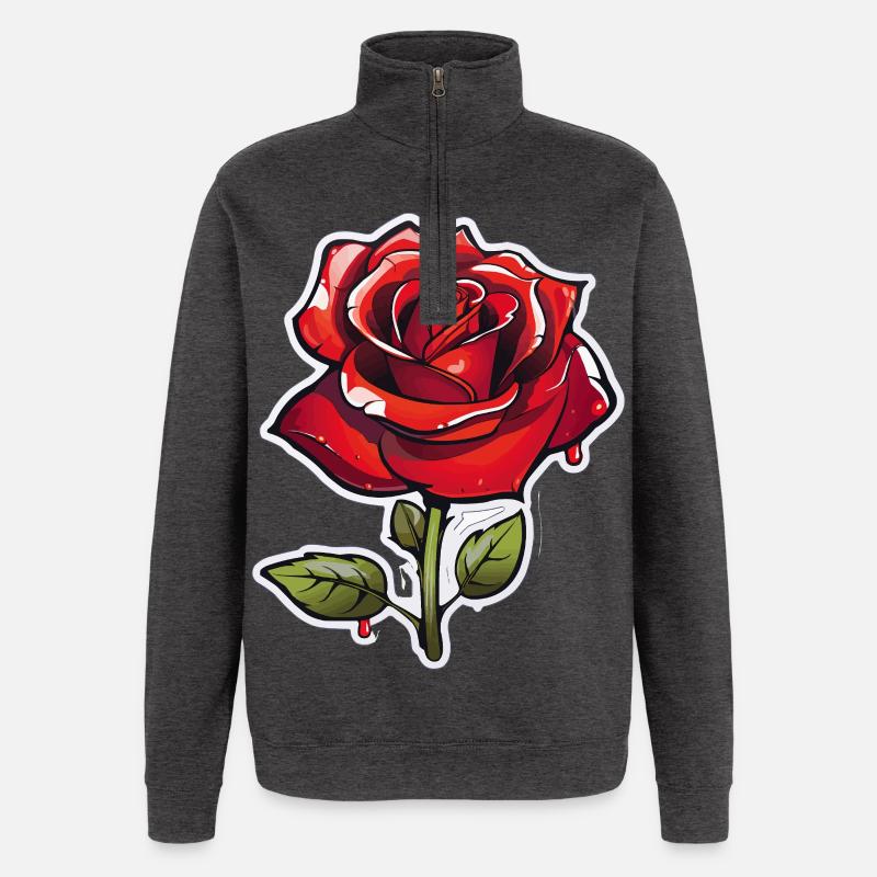 Rote Rose im Comics-Stil - Quarter-Zip-Sweatshirt - Anthrazit