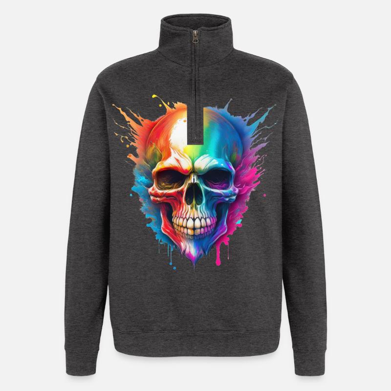 Regenbogen-Schädel Farbexplosion - Quarter-Zip-Sweatshirt - Anthrazit