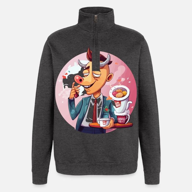 Büro-Bulle mit Kaffee und Kuchen - Quarter-Zip-Sweatshirt - Anthrazit