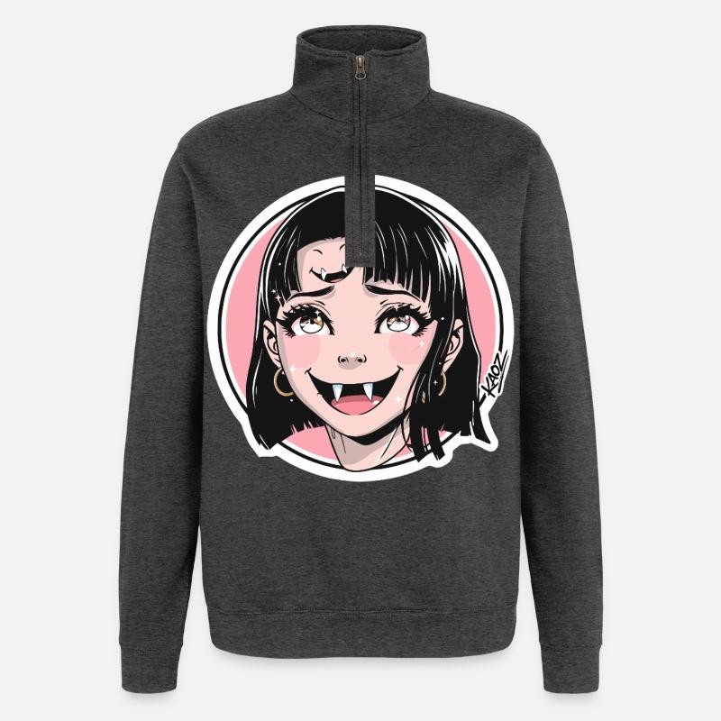 Vampirmädchen Pop Art Sticker - Quarter-Zip-Sweatshirt - Anthrazit