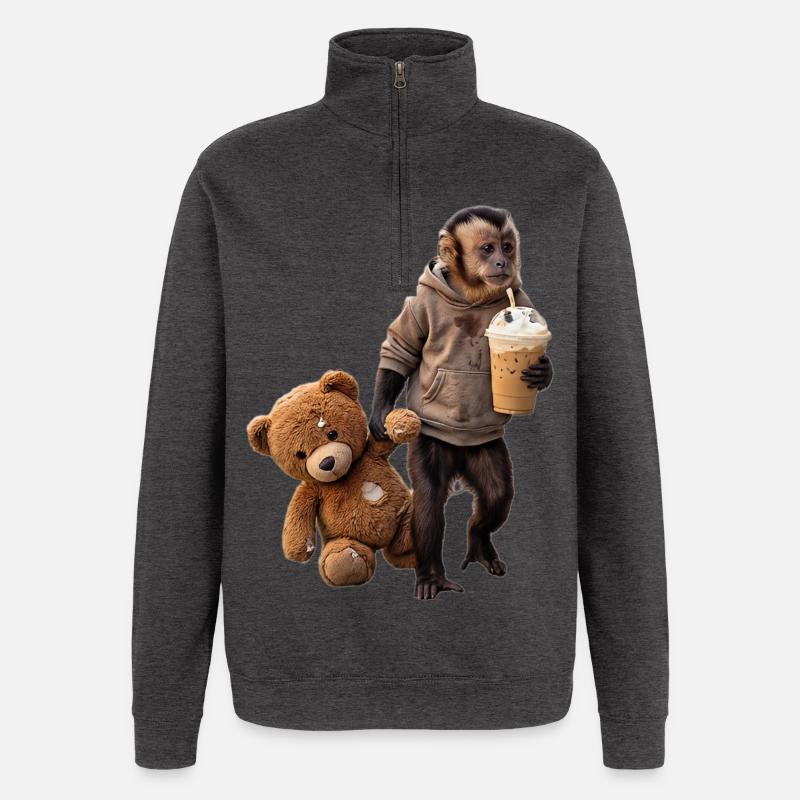 Affe Teddybär Eiskaffee Motiv - Quarter-Zip-Sweatshirt - Anthrazit