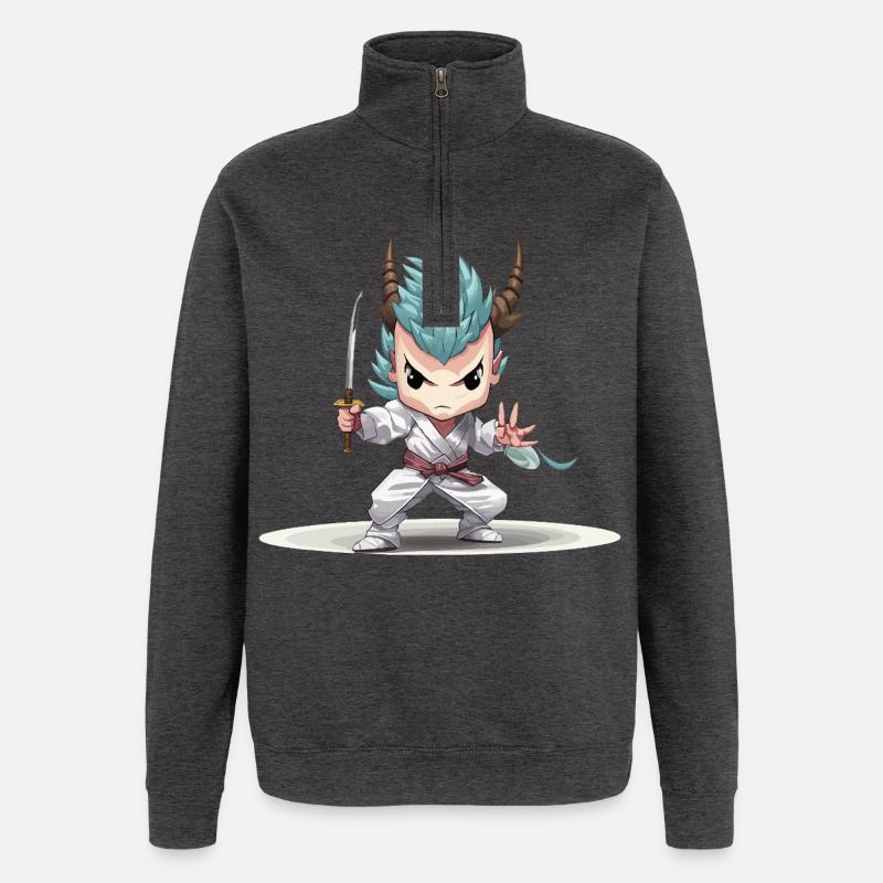 Guerrier Chibi avec Katana - Sweat à zip 1/4 - charbon