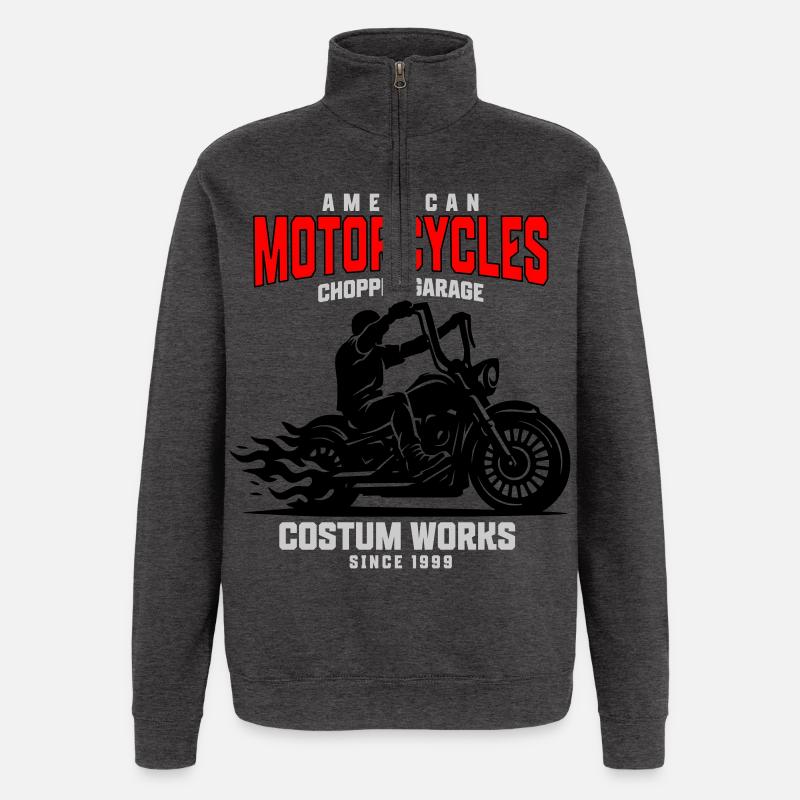 Garage Chopper d’American Motorcycles - Sweat à zip 1/4 - charbon