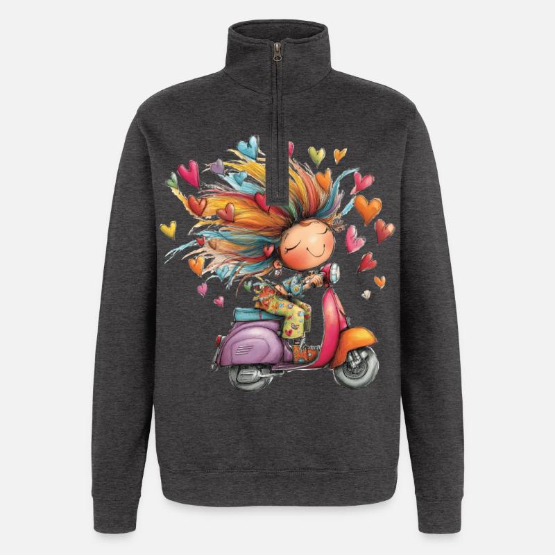 Rollerliebe - Mädchen auf Roller – bunter Sommer - Quarter-Zip-Sweatshirt - Anthrazit