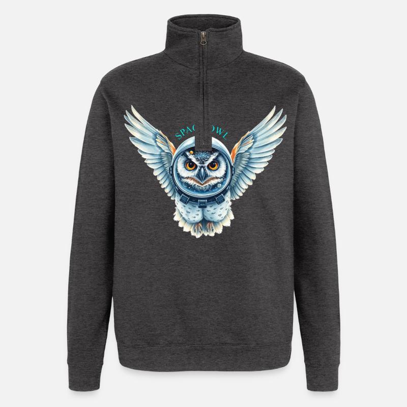 Weltraum-Eule im Raumanzug - Quarter-Zip-Sweatshirt - Anthrazit