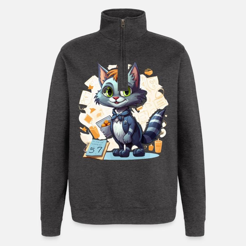 Chat de bureau en costume - Sweat à zip 1/4 - charbon