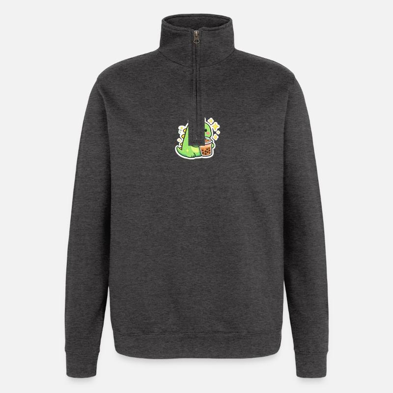 Sweet dinosaur with bubble tea - Quarter-Zip Sweatshirt - charcoal grey