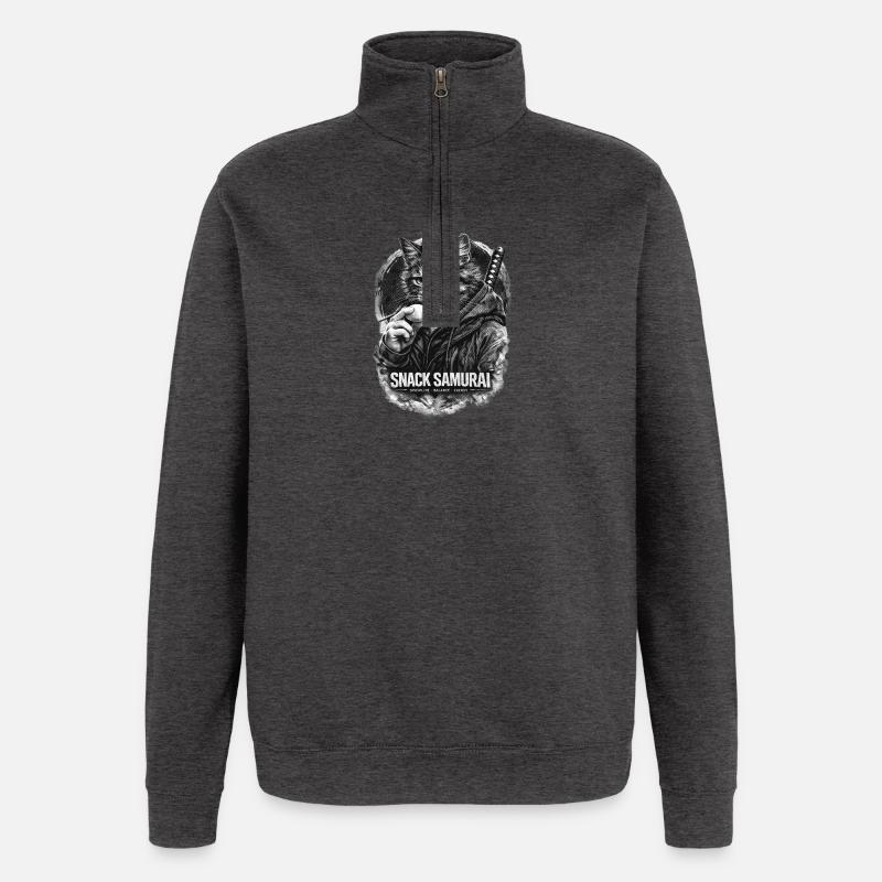 Snack Samurai Cat II - Quarter-Zip Sweatshirt - charcoal grey