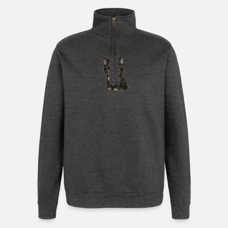 Cute kitten in cute drawing - Quarter-Zip Sweatshirt - charcoal grey
