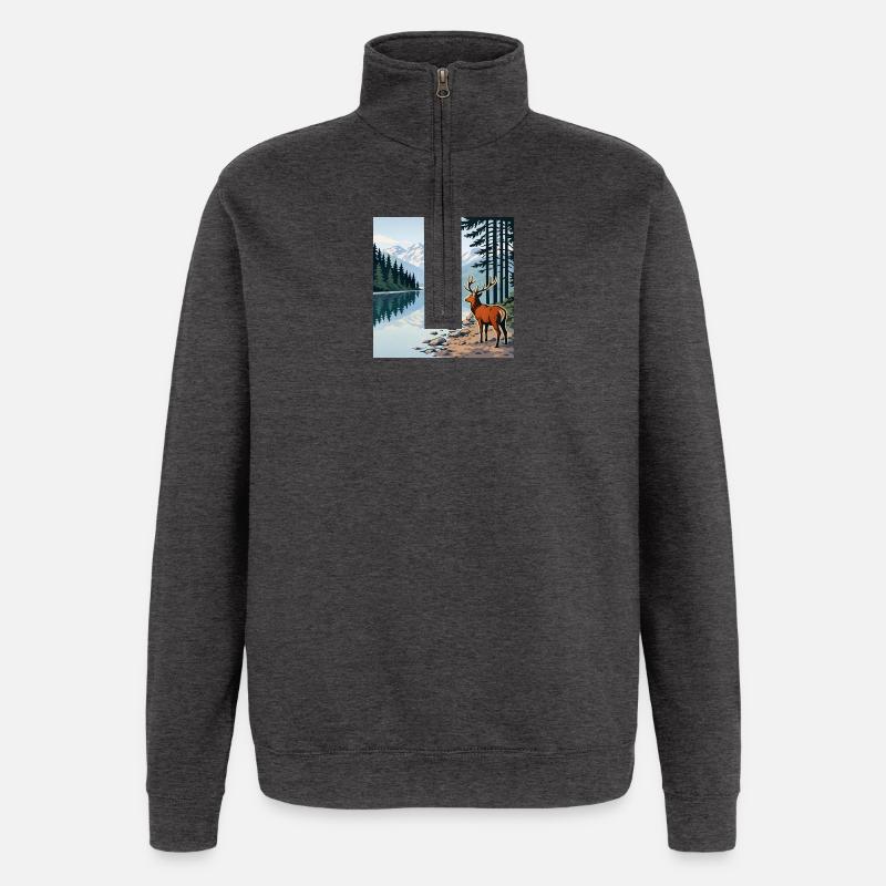 Hirsch am Bergsee - Quarter-Zip-Sweatshirt - Anthrazit