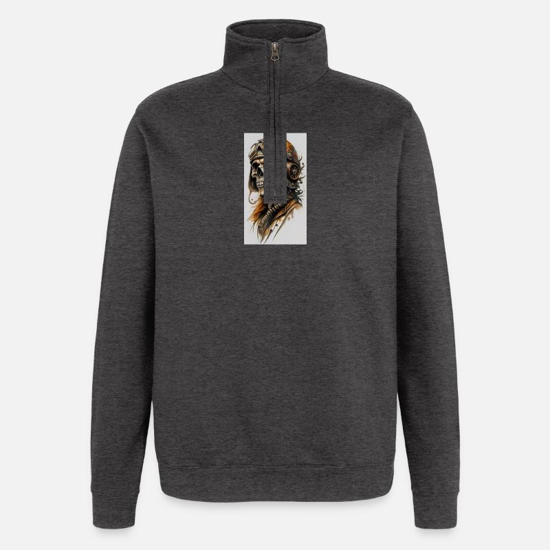 Skeleton pilot in steampunk style - Quarter-Zip Sweatshirt - charcoal grey
