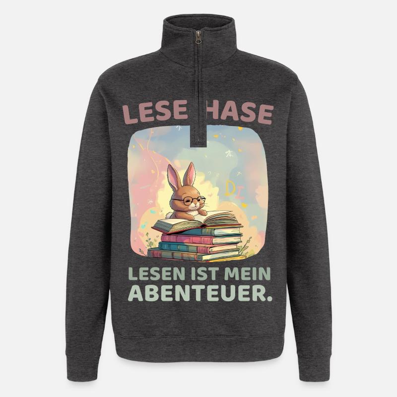 Rabbit reading with adventure style - Quarter-Zip Sweatshirt - charcoal grey