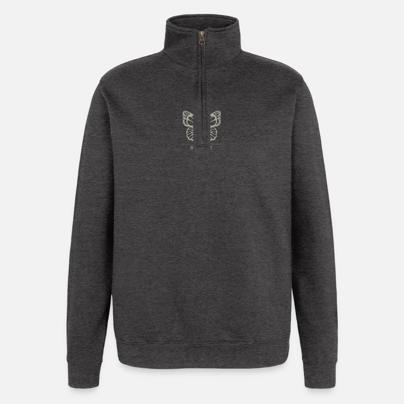 Minimal Butterfly Be Happy Aesthetic Tee - Quarter-Zip Sweatshirt - charcoal grey