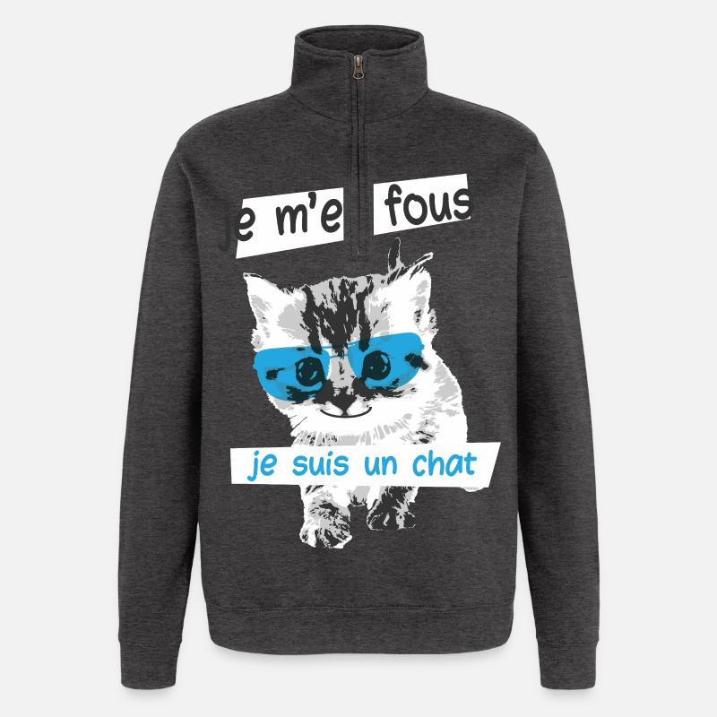 Chat Humour Geek Mignon Phrase drôle - Sweat à zip 1/4 - charbon