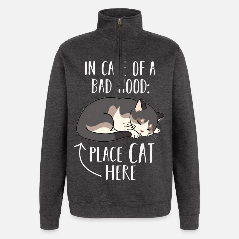 Chat - Sweat à zip 1/4 - charbon