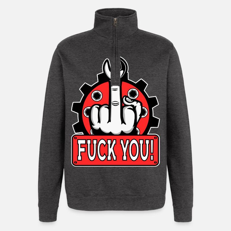 Provocative middle finger statement - Quarter-Zip Sweatshirt - charcoal grey