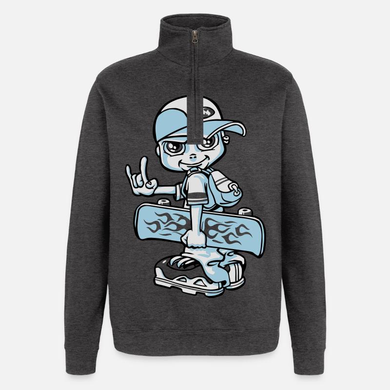 Garçon et son skateboard flex - Sweat à zip 1/4 - charbon