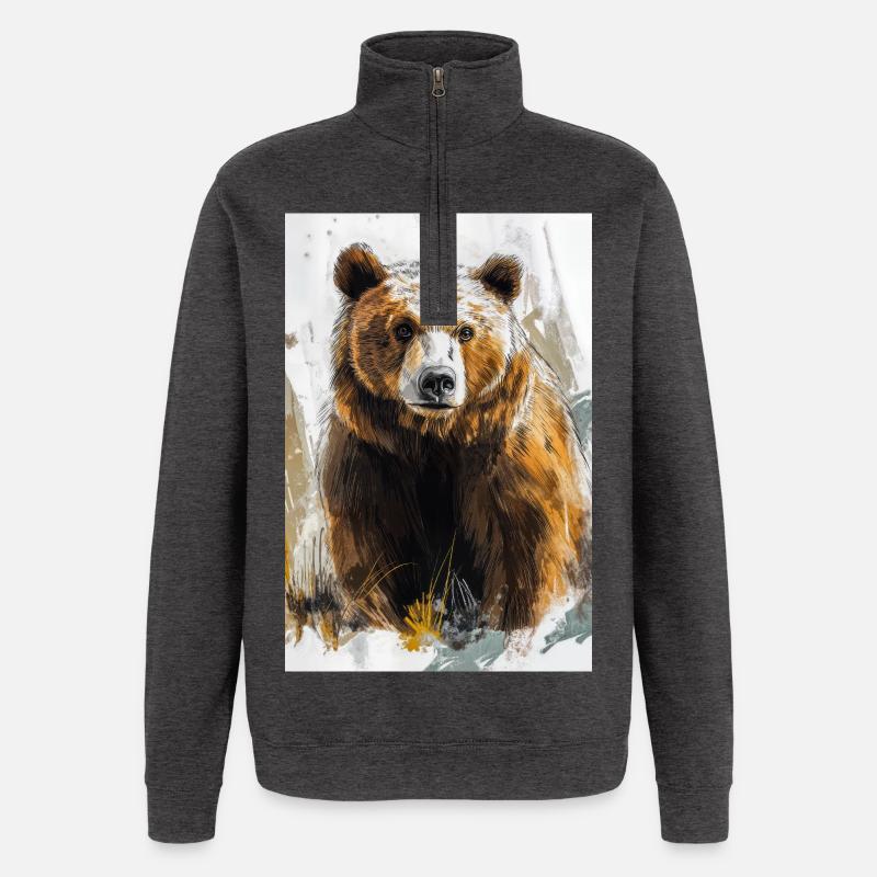 Illustration eines Bären - Quarter-Zip-Sweatshirt - Anthrazit