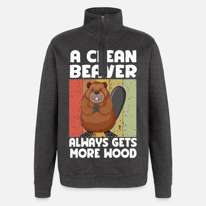 Sauberer Biber Holzspruch - Quarter-Zip-Sweatshirt - Anthrazit