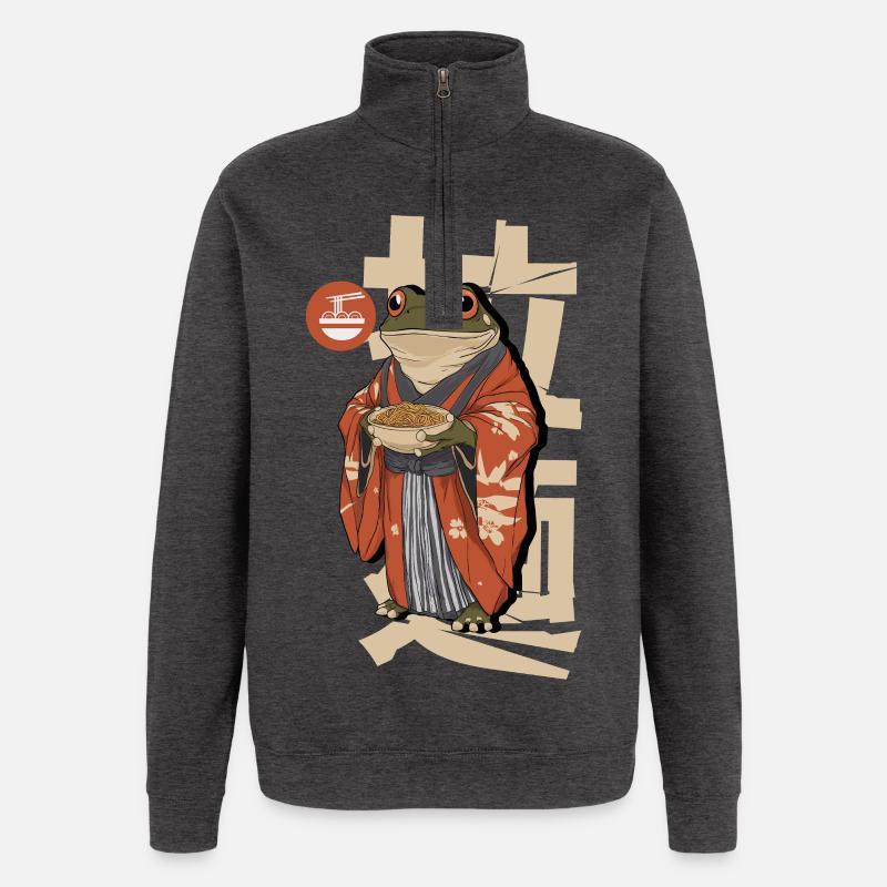 Des grenouilles mangeant des ramen - Sweat à zip 1/4 - charbon