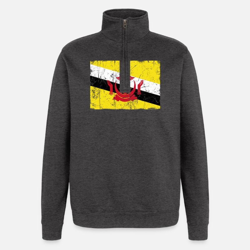 Brunei-Flaggenweinleseeffekt - Quarter-Zip-Sweatshirt - Anthrazit