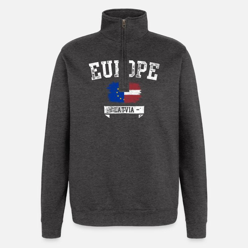 Europe Drapeau de la Lettonie - Sweat à zip 1/4 - charbon