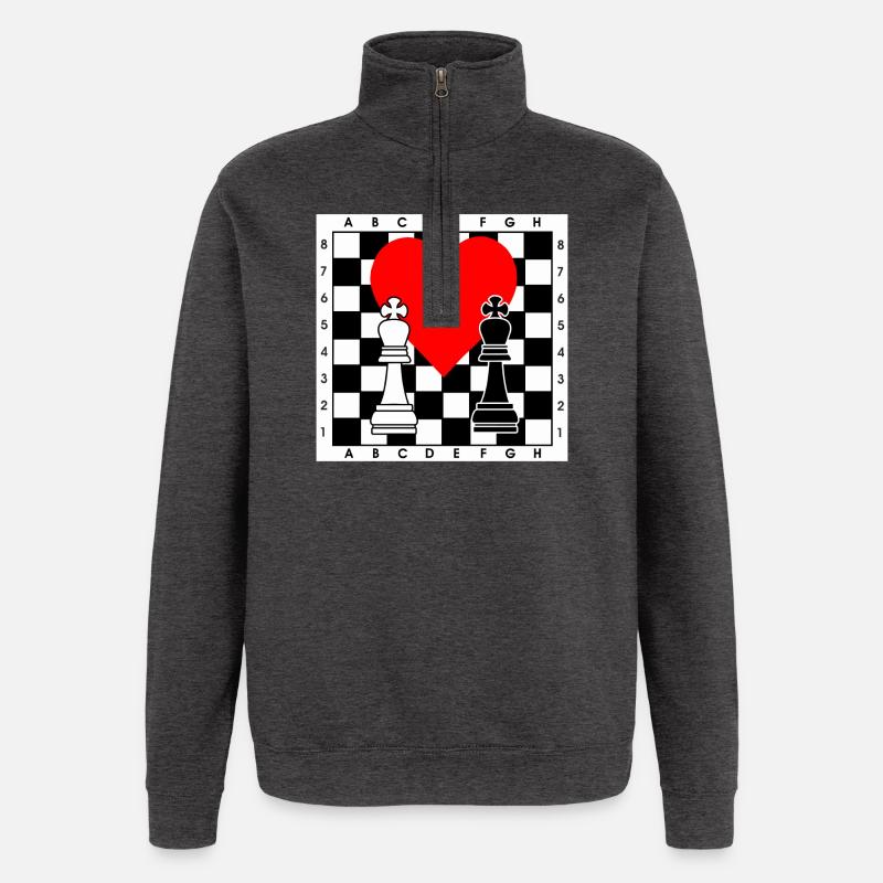 Échiquier avec cœur - Sweat à zip 1/4 - charbon