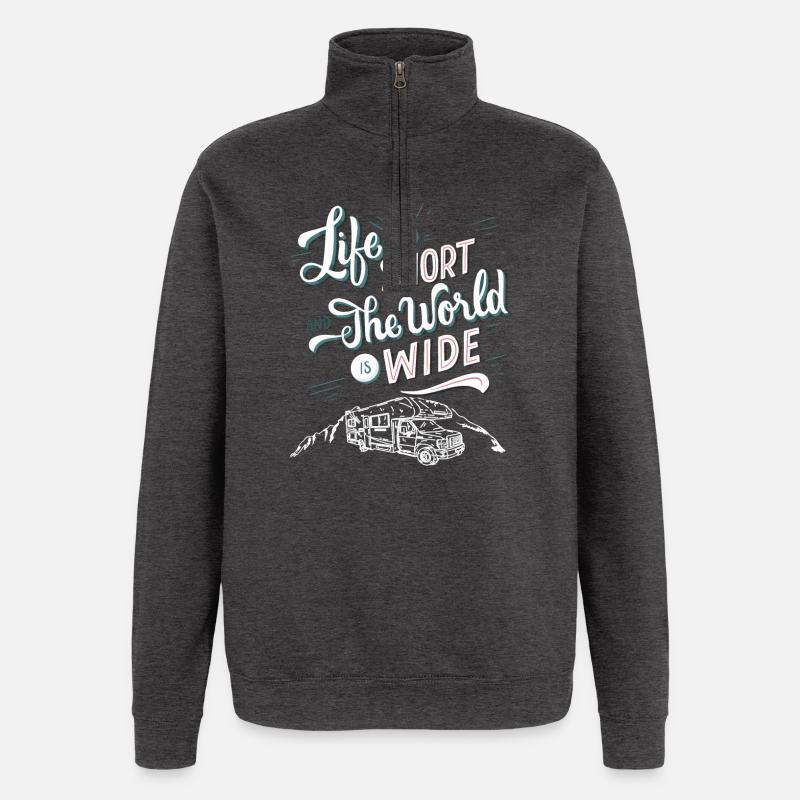 Leben Kurz Welt Weit Abenteuer - Quarter-Zip-Sweatshirt - Anthrazit