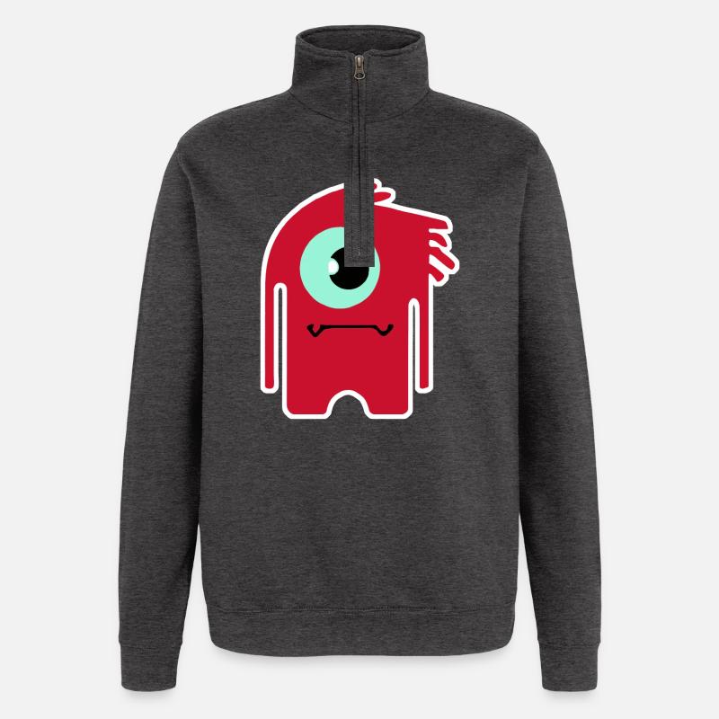 Rotes Zyklopenmonster | Lustiger Chibi-Alien - Quarter-Zip-Sweatshirt - Anthrazit